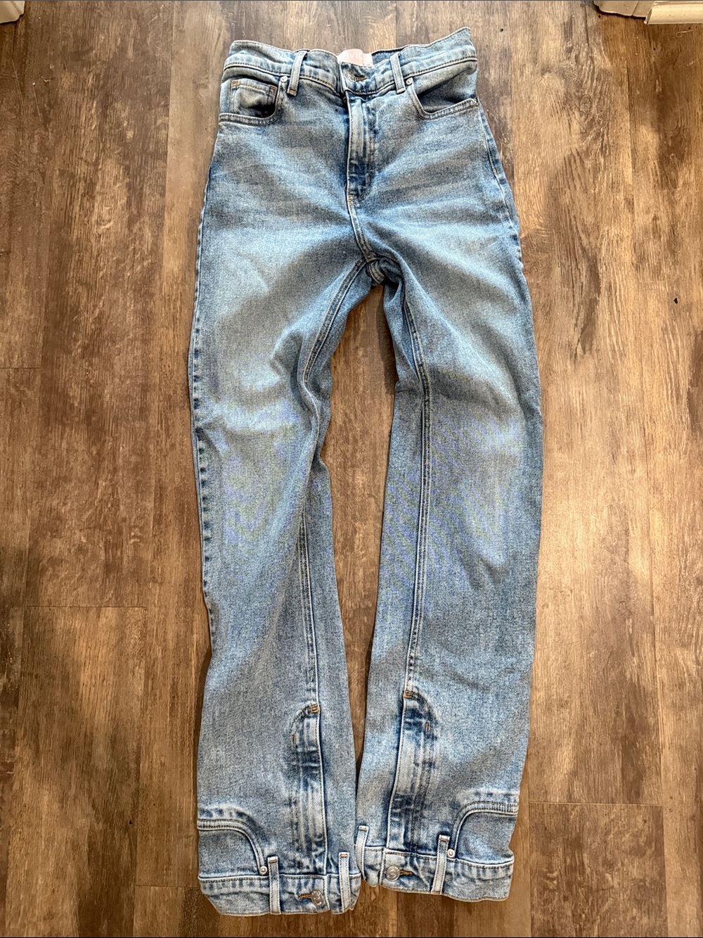 REVICE denim high waisted straight leg jean with button jean trim